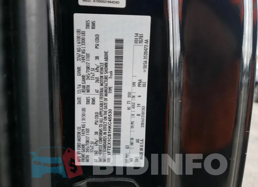 1FTEX1C81HKC45530 Photo# 12