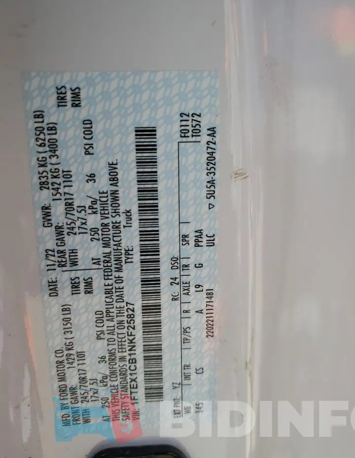 1FTEX1CB1NKF25827 Photo# 12