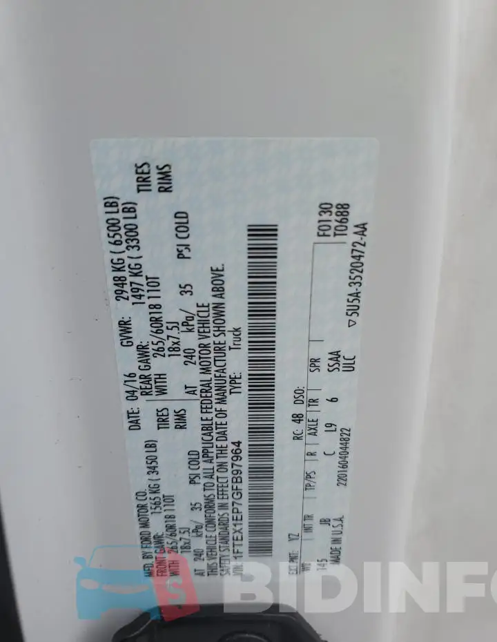 1FTEX1EP7GFB97964 Photo# 12