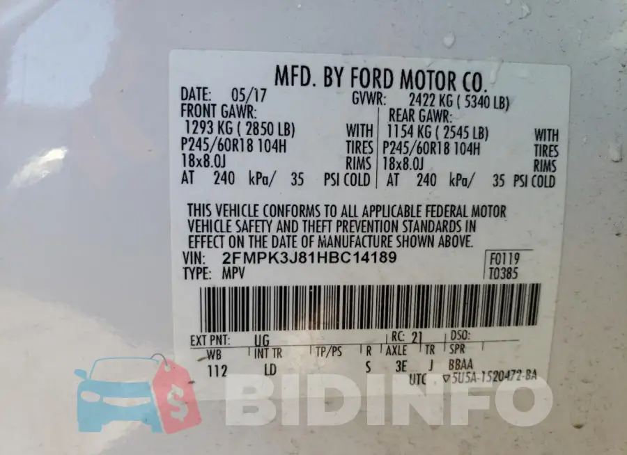 2FMPK3J81HBC14189 Photo# 14