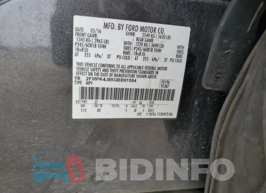 2FMPK4J85GBB91584 Photo# 13