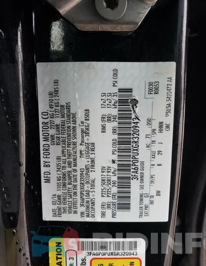 3FA6P0PUXGR320943 Photo# 12