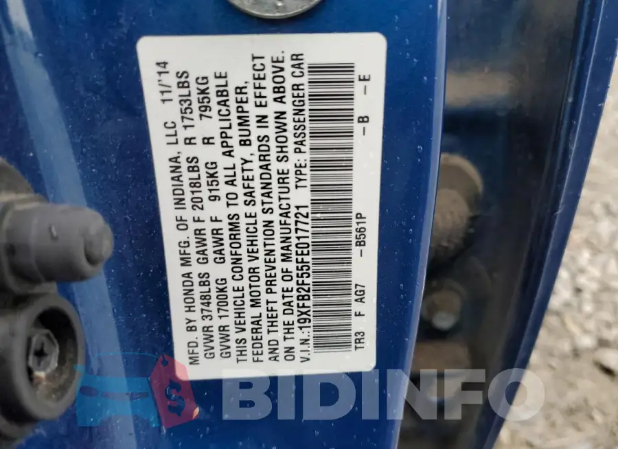 19XFB2F55FE017721 Photo# 13