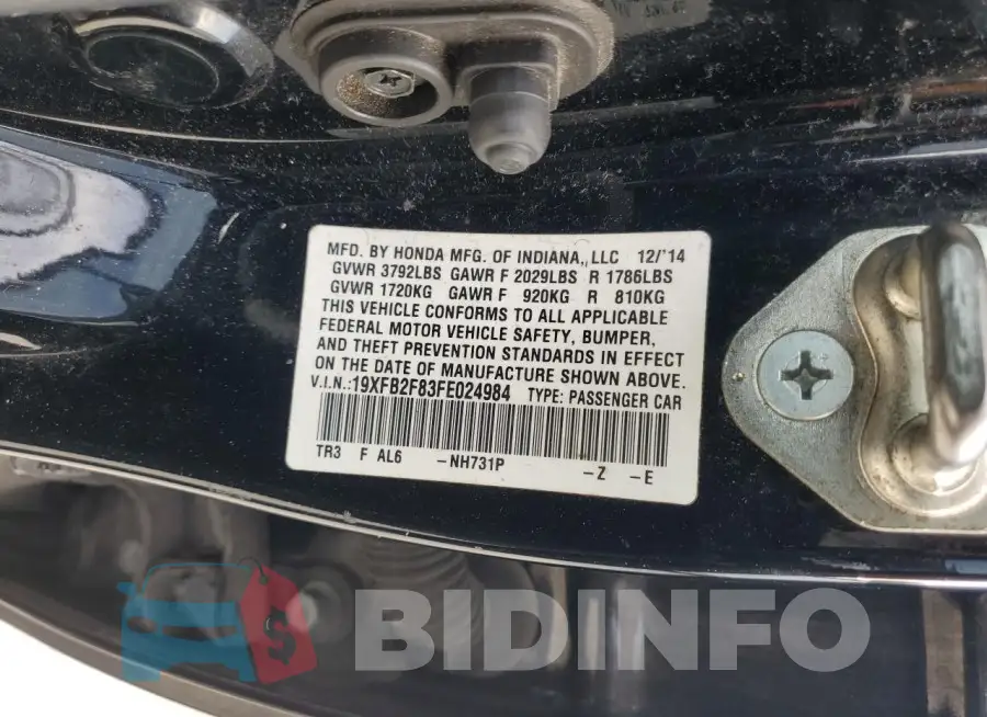 19XFB2F83FE024984 Photo# 13