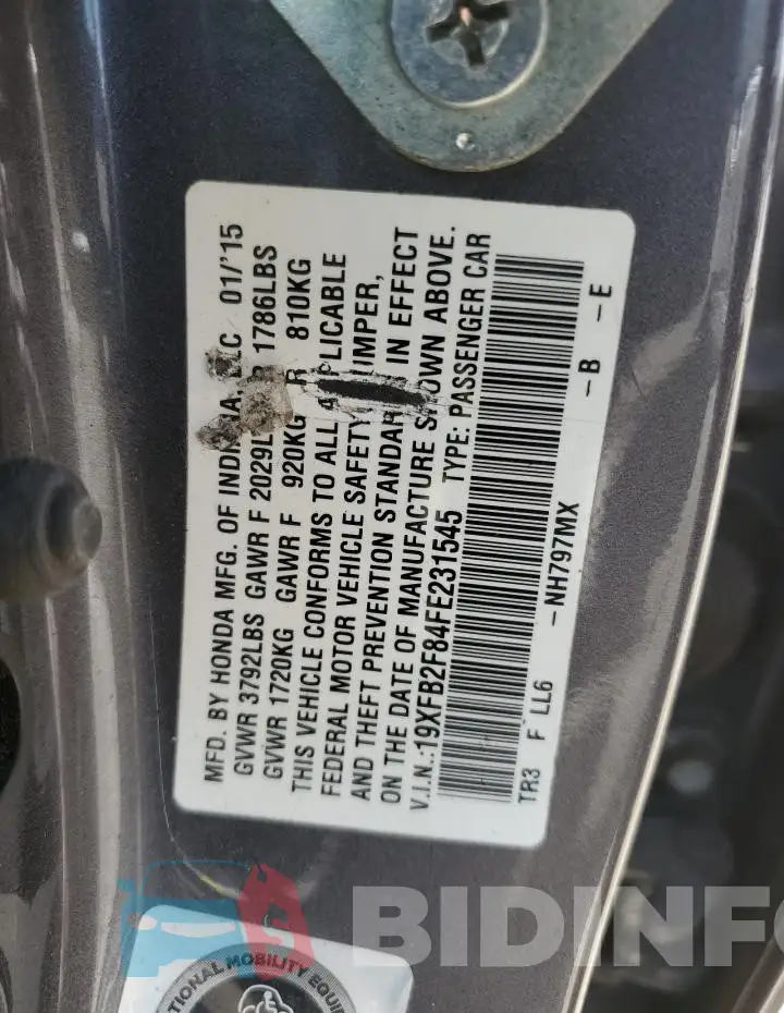 19XFB2F84FE231545 Photo# 13