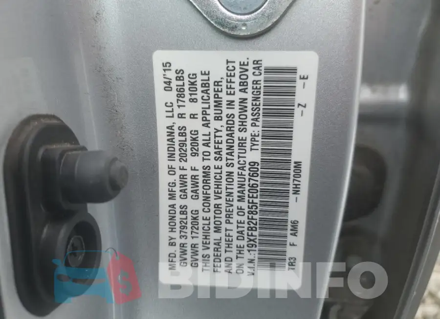 19XFB2F85FE067609 Photo# 12