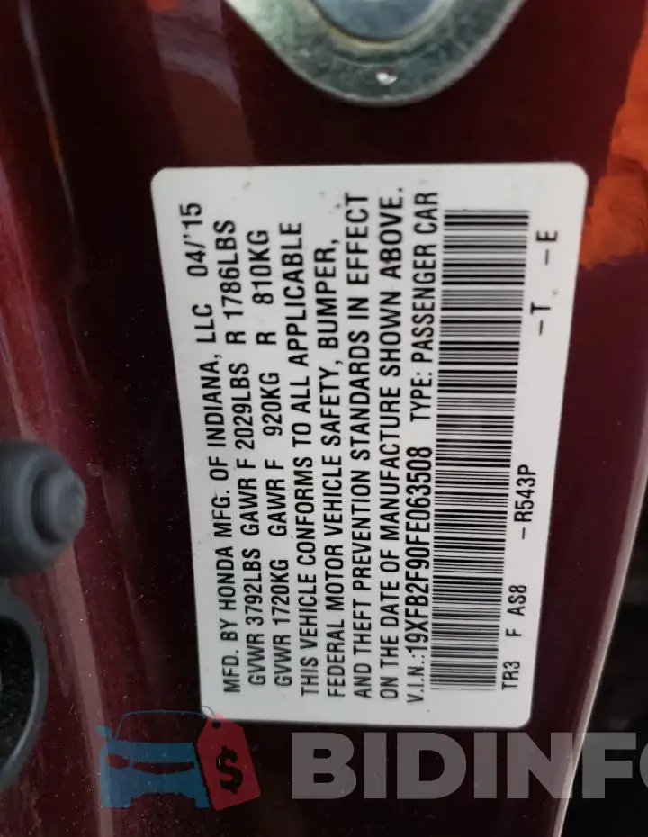 19XFB2F90FE063508 Photo# 12
