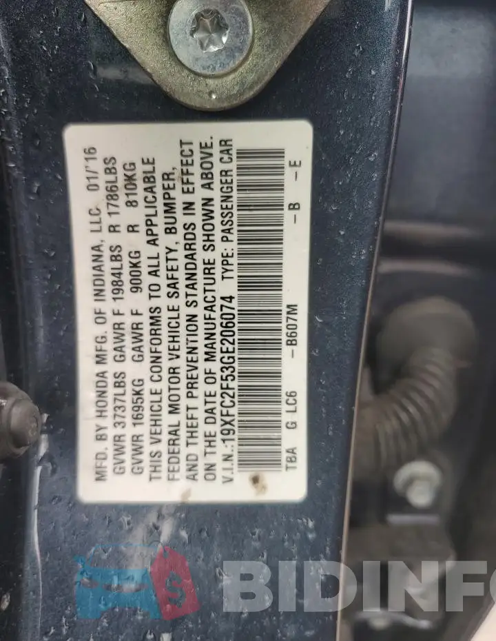 19XFC2F53GE206074 Photo# 13