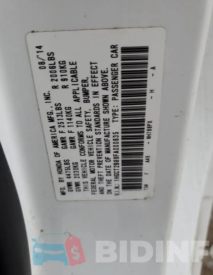 1HGCT2B89FA000635 Photo# 12