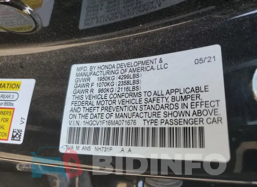 1HGCV1F16MA071676 Photo# 13