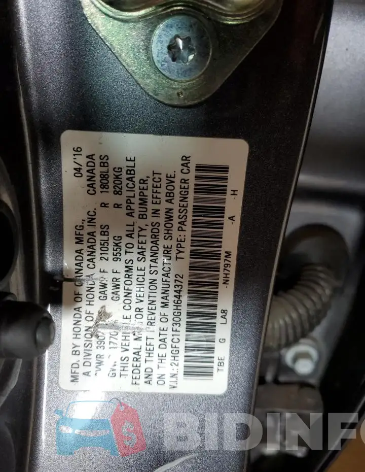 2HGFC1F30GH644372 Photo# 13