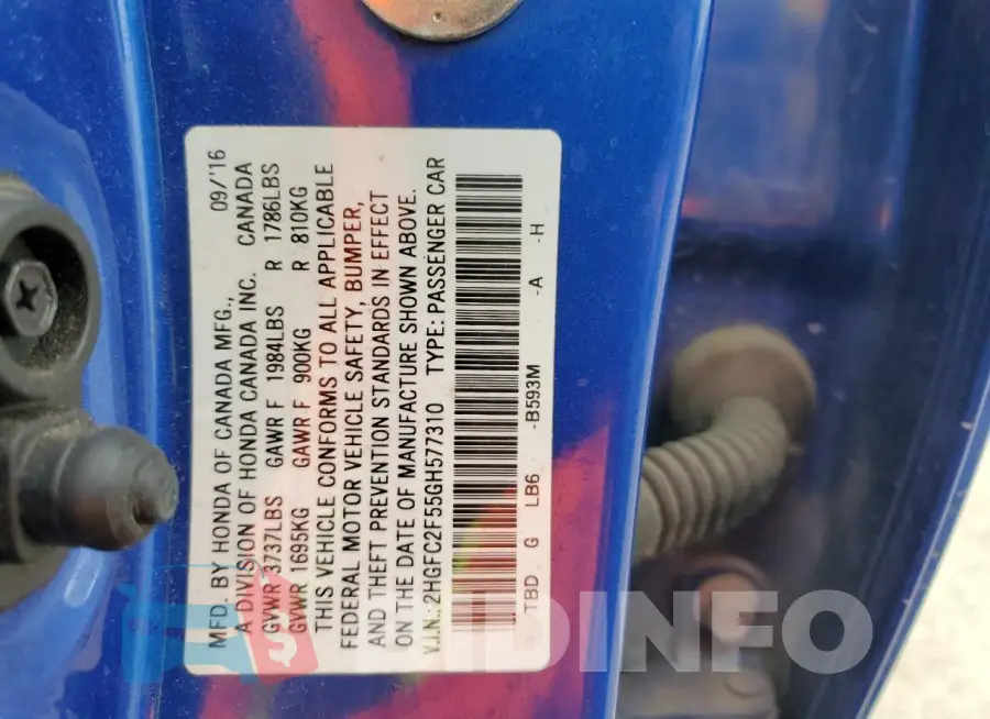 2HGFC2F55GH577310 Photo# 13