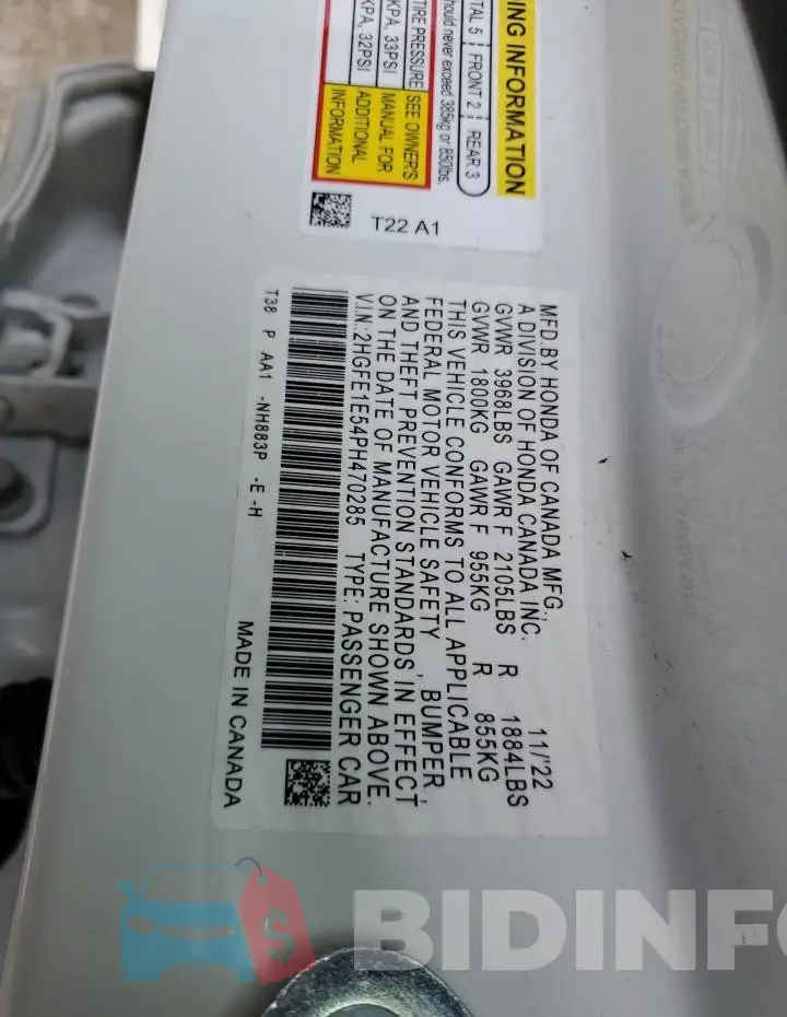 2HGFE1E54PH470285 Photo# 12