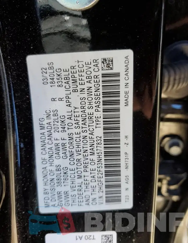 2HGFE2F53NH577832 Photo# 12