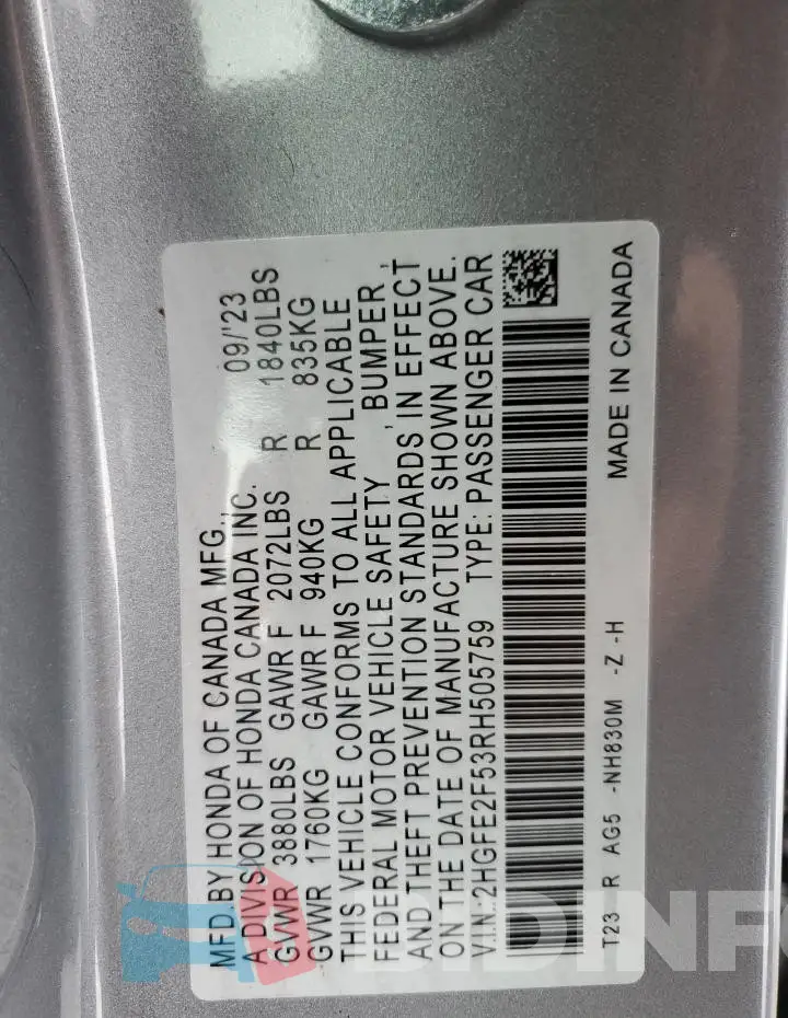 2HGFE2F53RH505759 Photo# 12