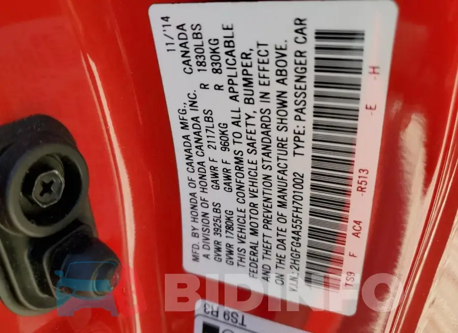2HGFG4A55FH701002 Photo# 12