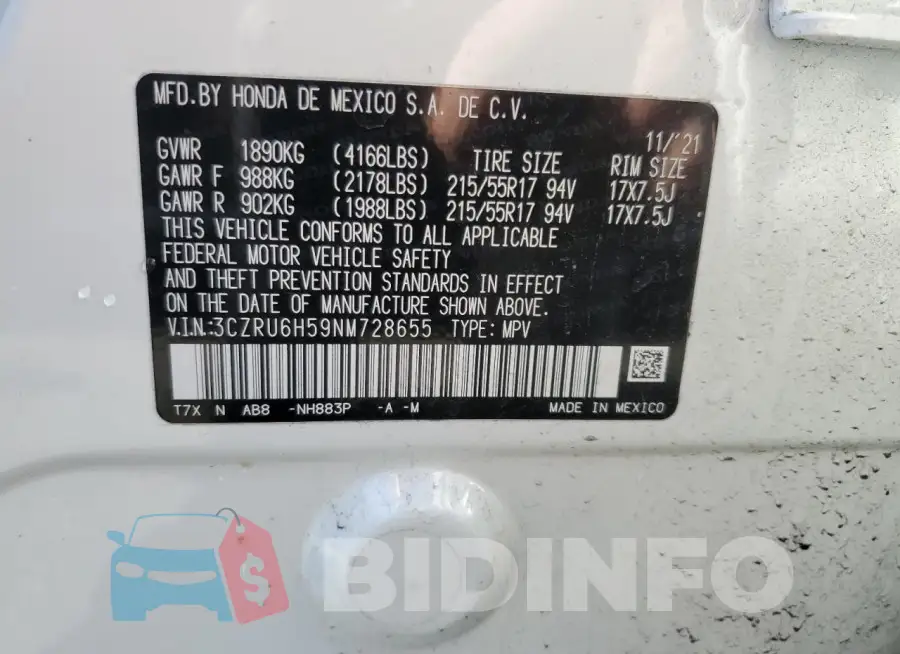 3CZRU6H59NM728655 Photo# 13