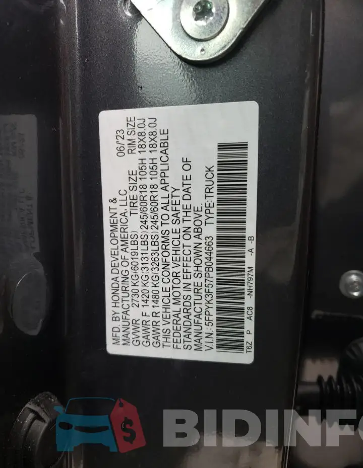 5FPYK3F57PB044663 Photo# 13