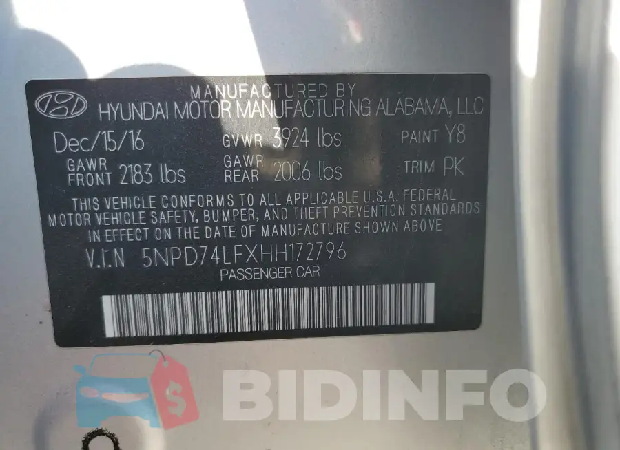 5NPD74LFXHH172796 Photo# 12