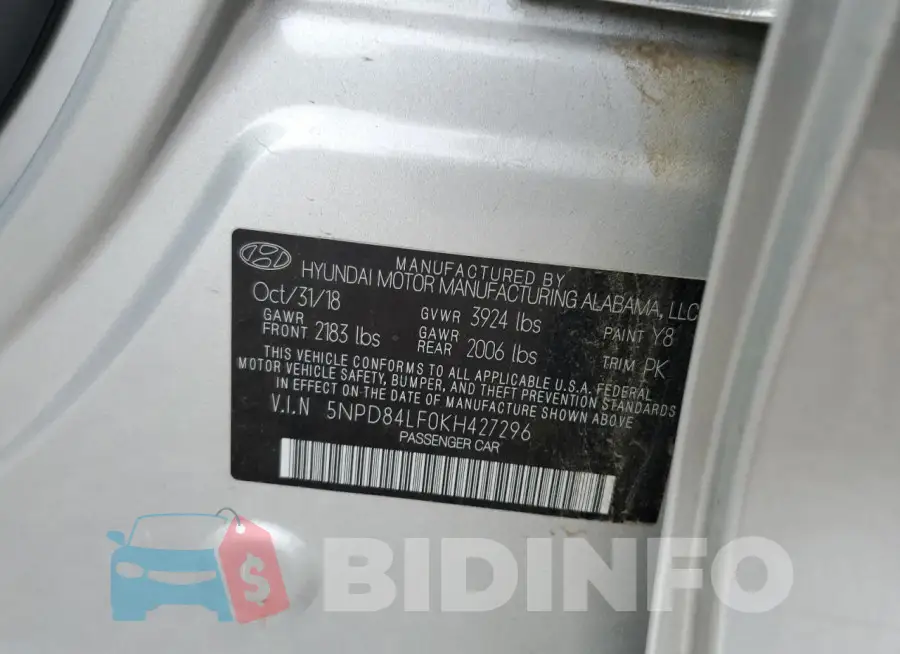 5NPD84LF0KH427296 Photo# 12