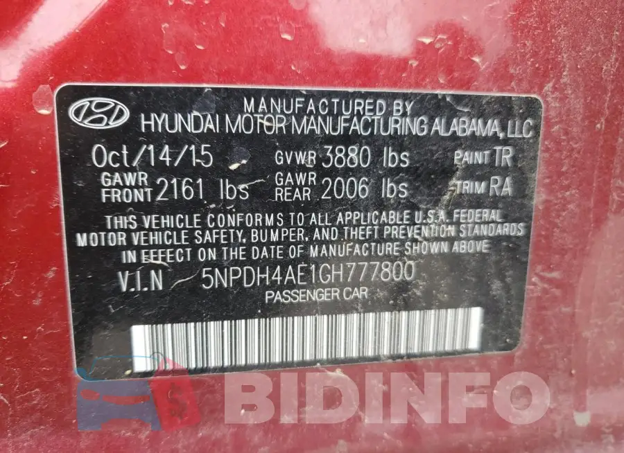 5NPDH4AE1GH777800 Photo# 12
