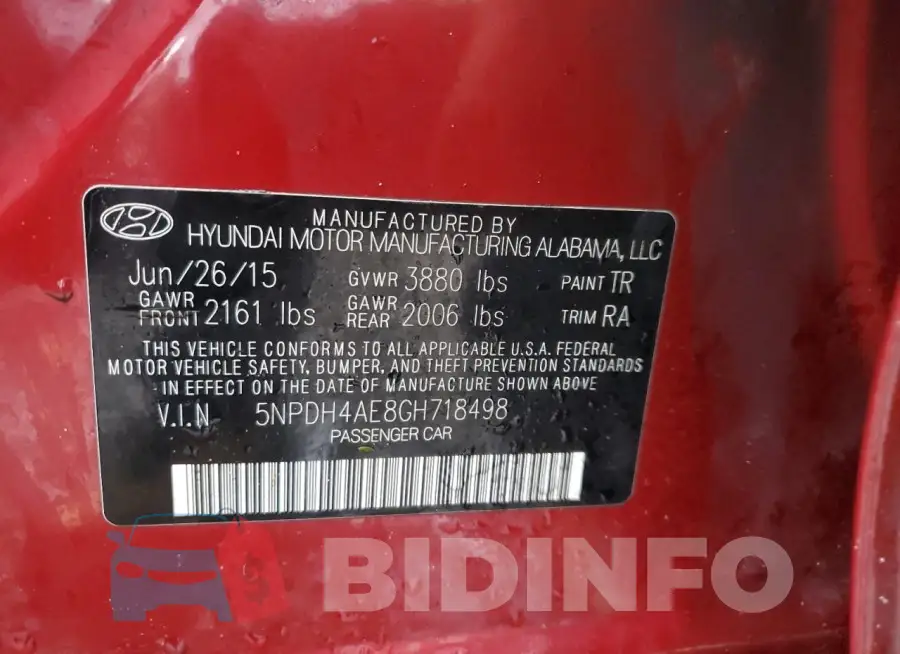 5NPDH4AE8GH718498 Photo# 13