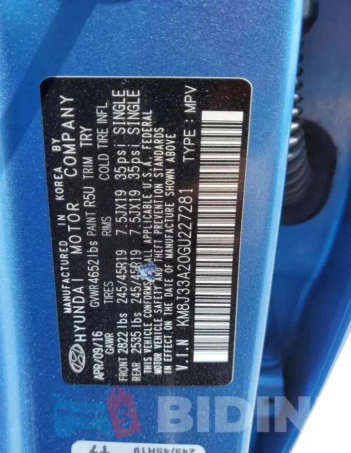 KM8J33A20GU227281 Photo# 13