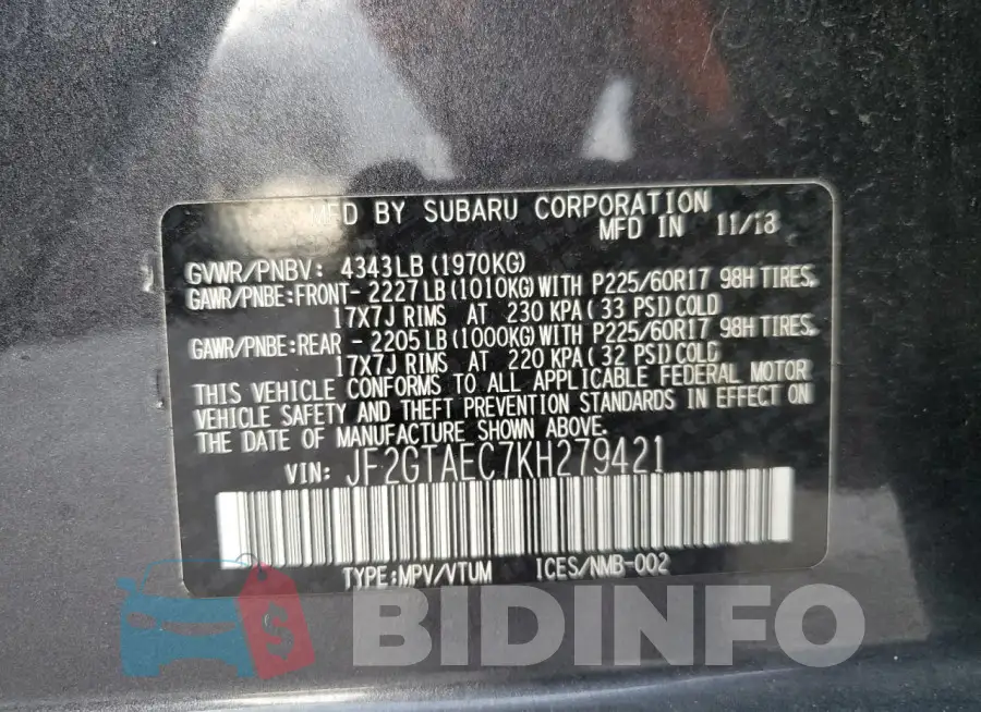 JF2GTAEC7KH279421 Photo# 13