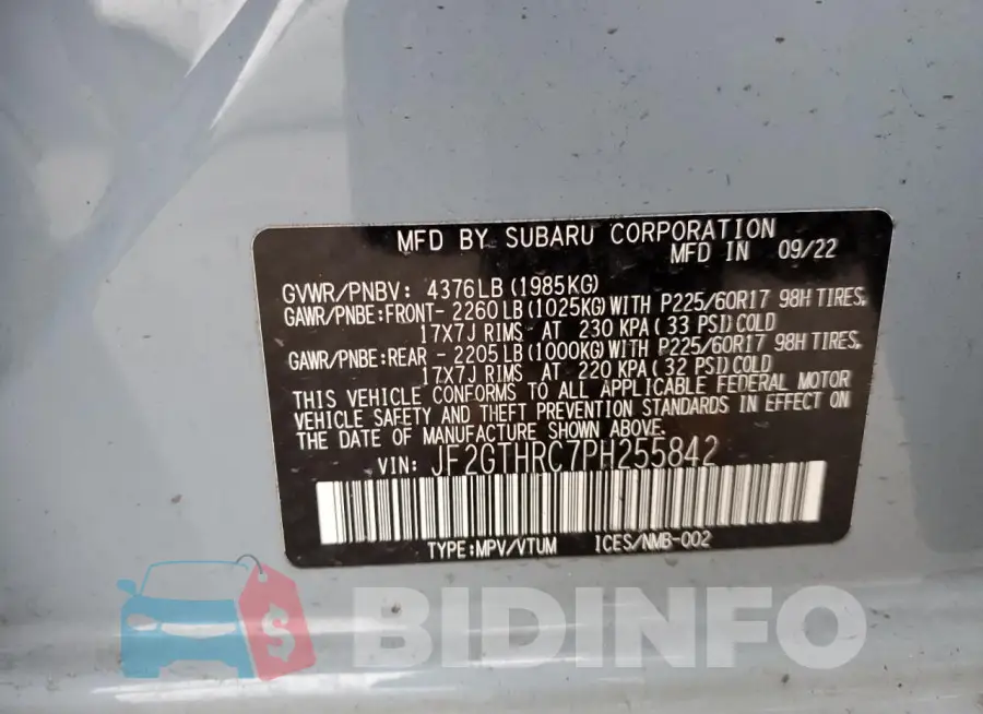 JF2GTHRC7PH255842 Photo# 13