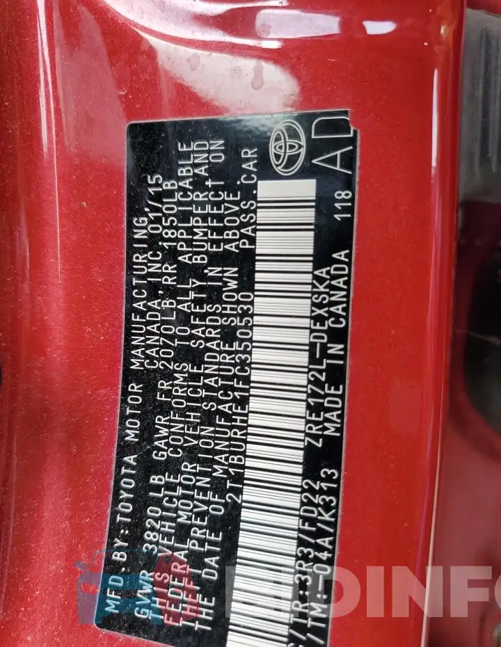 2T1BURHE1FC350530 Photo# 13