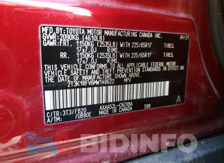 2T3K1RFV6MW148622 Photo# 14