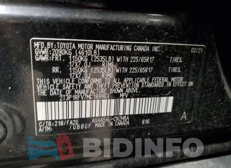 2T3P1RFV7MC189963 Photo# 12
