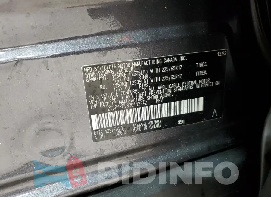 2T3P1RFV8RC412342 Photo# 13