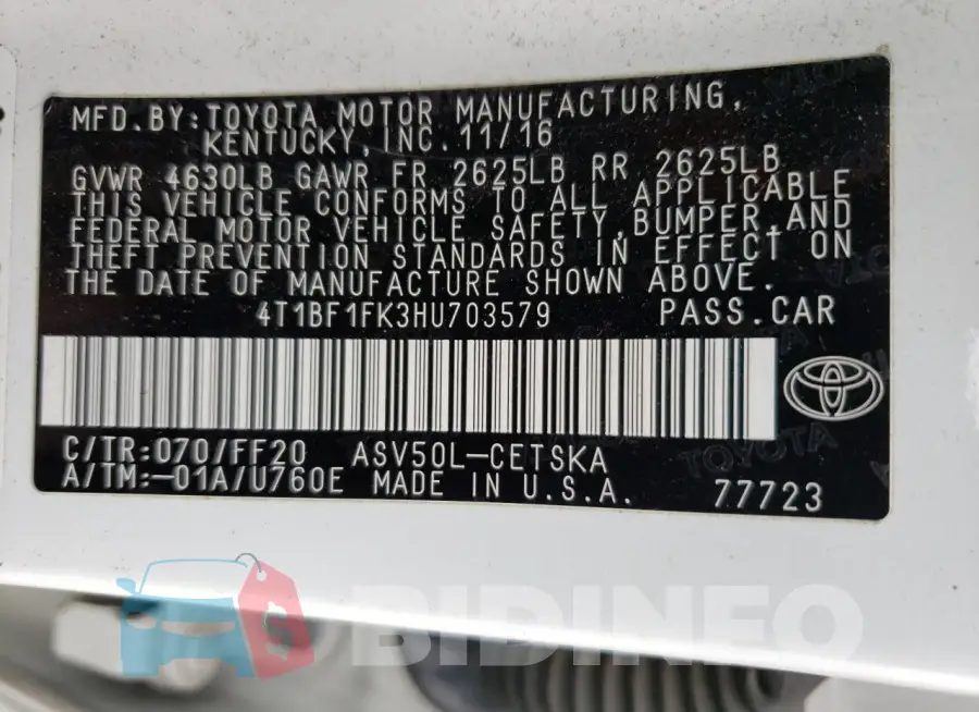 4T1BF1FK3HU703579 Photo# 13