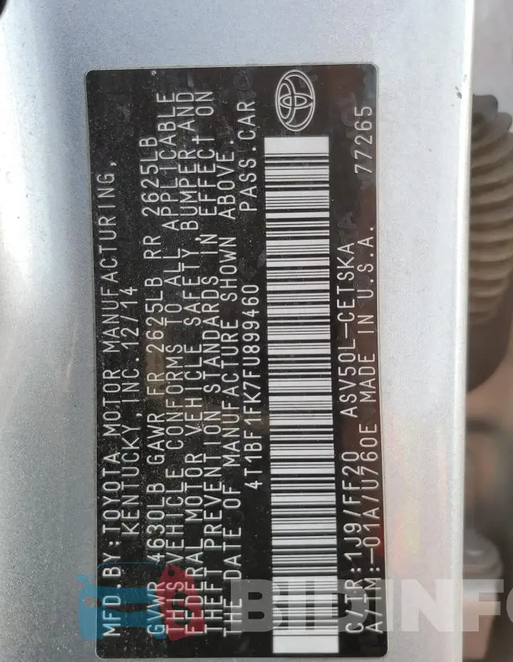 4T1BF1FK7FU899460 Photo# 12