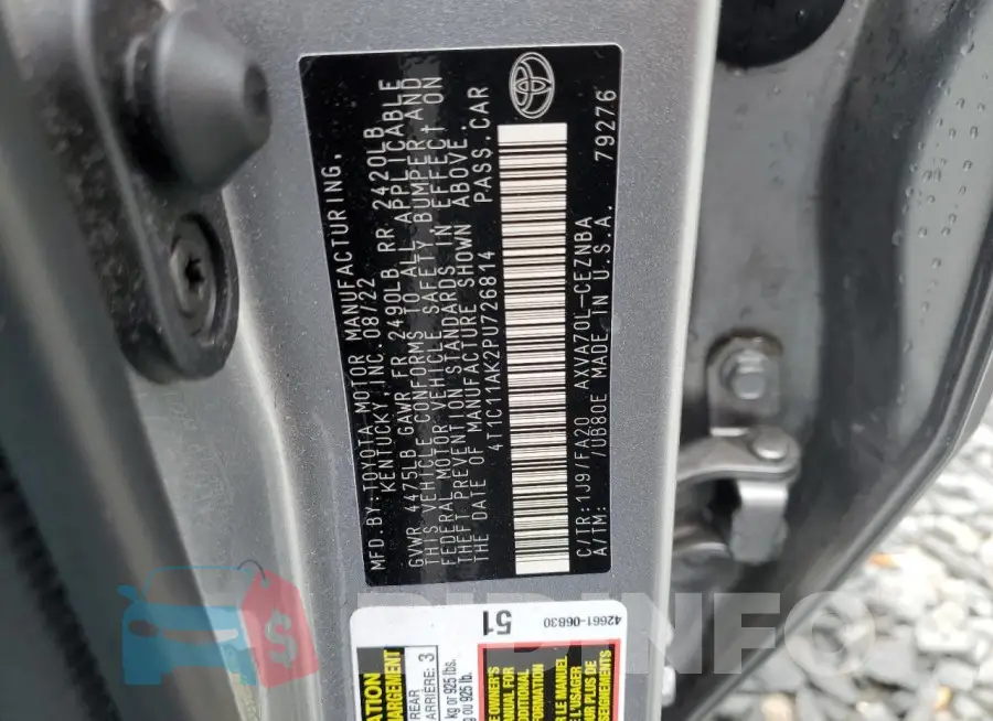 4T1C11AK2PU726814 Photo# 12