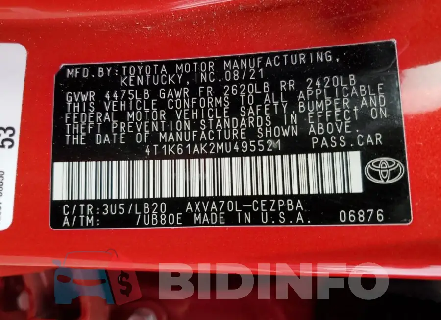 4T1K61AK2MU495521 Photo# 13