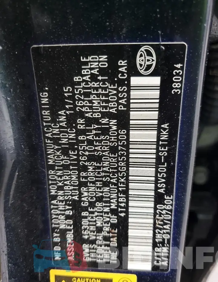 4T4BF1FK5GR537506 Photo# 12