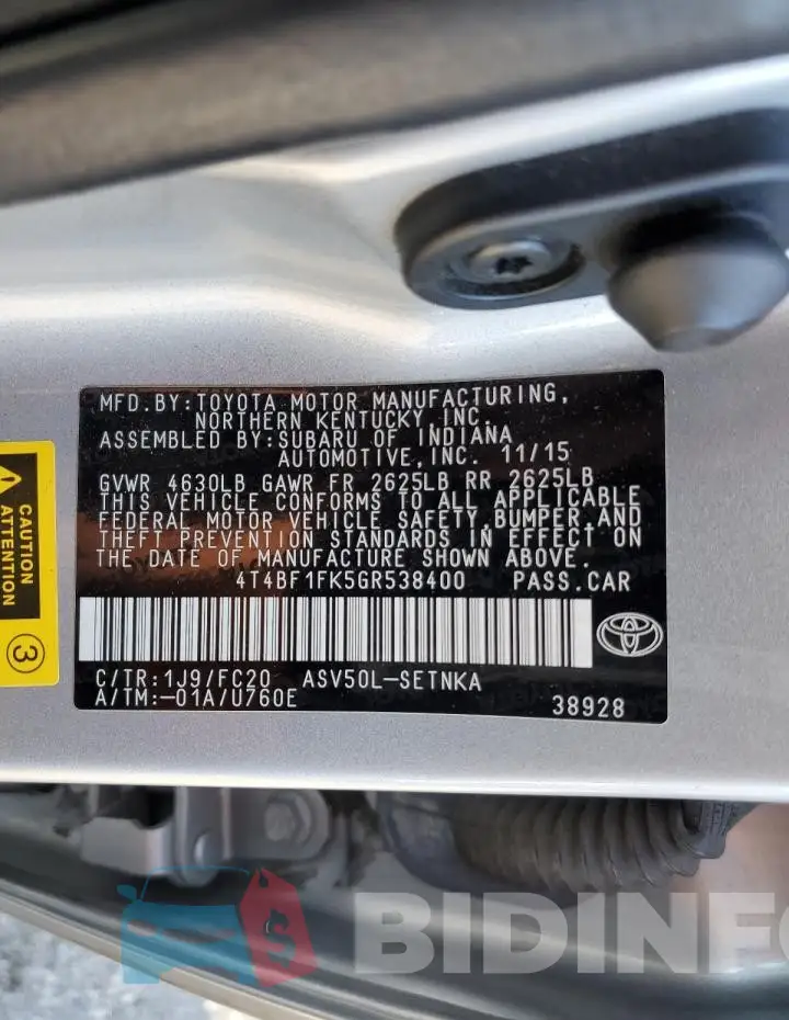 4T4BF1FK5GR538400 Photo# 12