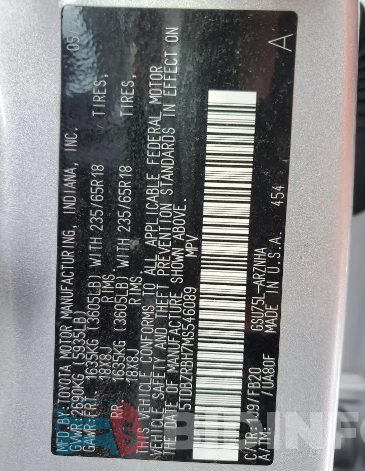 5TDBZRBH7MS546089 Photo# 12