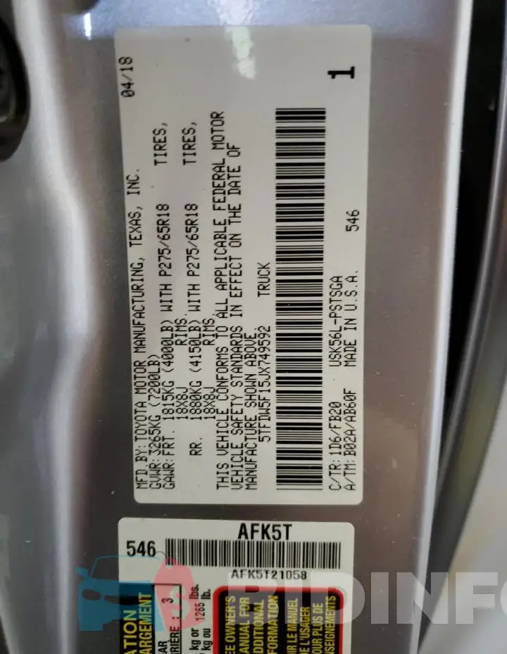 5TFDW5F15JX749592 Photo# 12