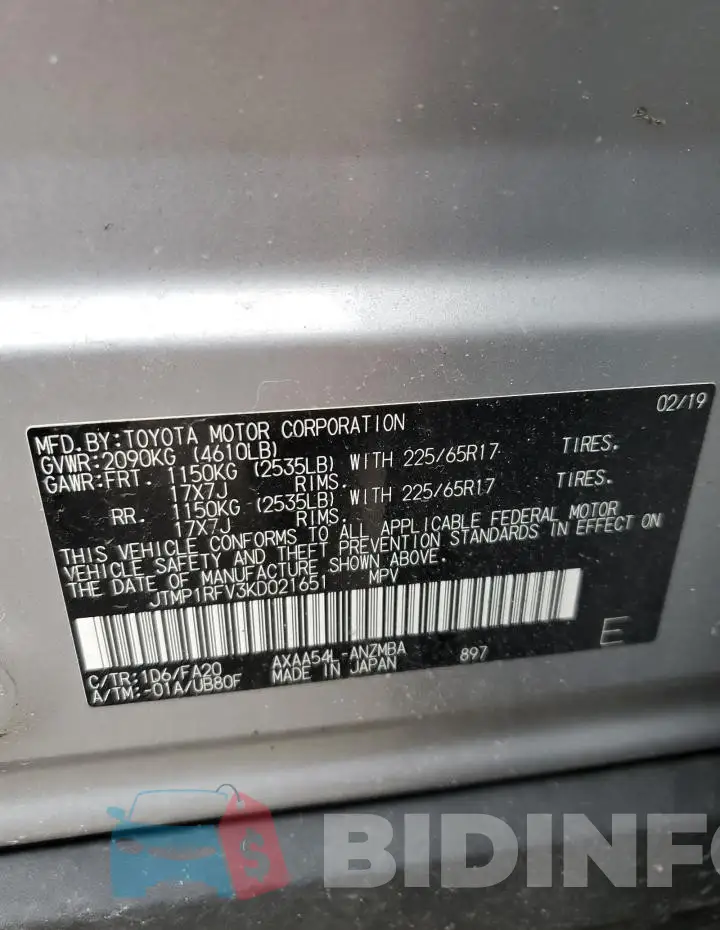JTMP1RFV3KD021651 Photo# 14