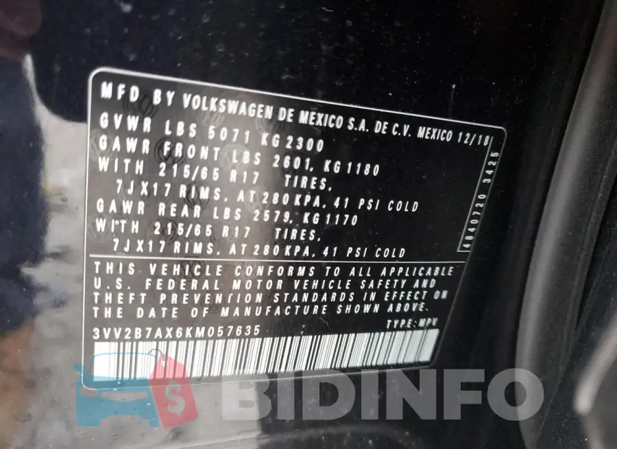 3VV2B7AX6KM057635 Photo# 13