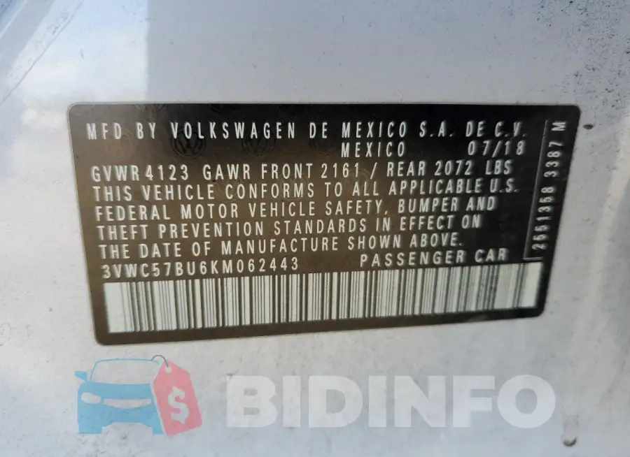 3VWC57BU6KM062443 Photo# 12
