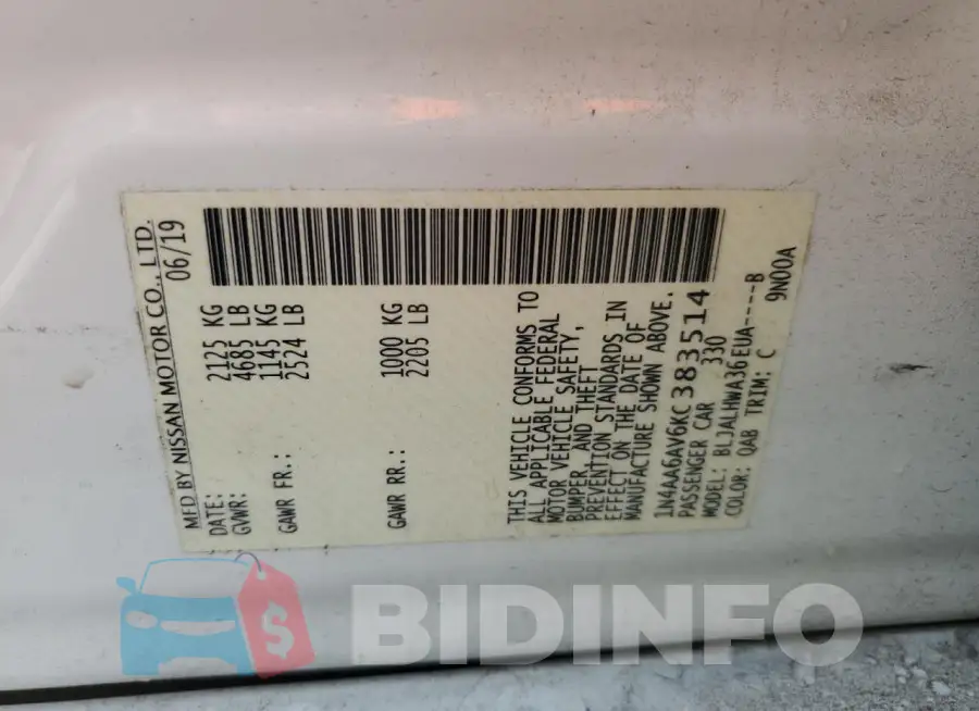 1N4AA6AV6KC383514 Photo# 13