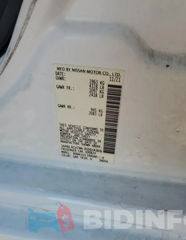1N4BL4CV7NN300486 Photo# 12