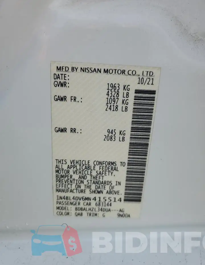 1N4BL4DV6MN415514 Photo# 12