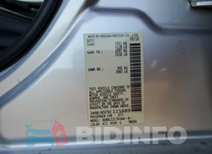 1N4BL4EV7KC115889 Photo# 12