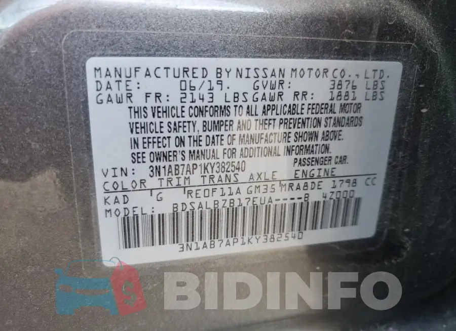 3N1AB7AP1KY382540 Photo# 12