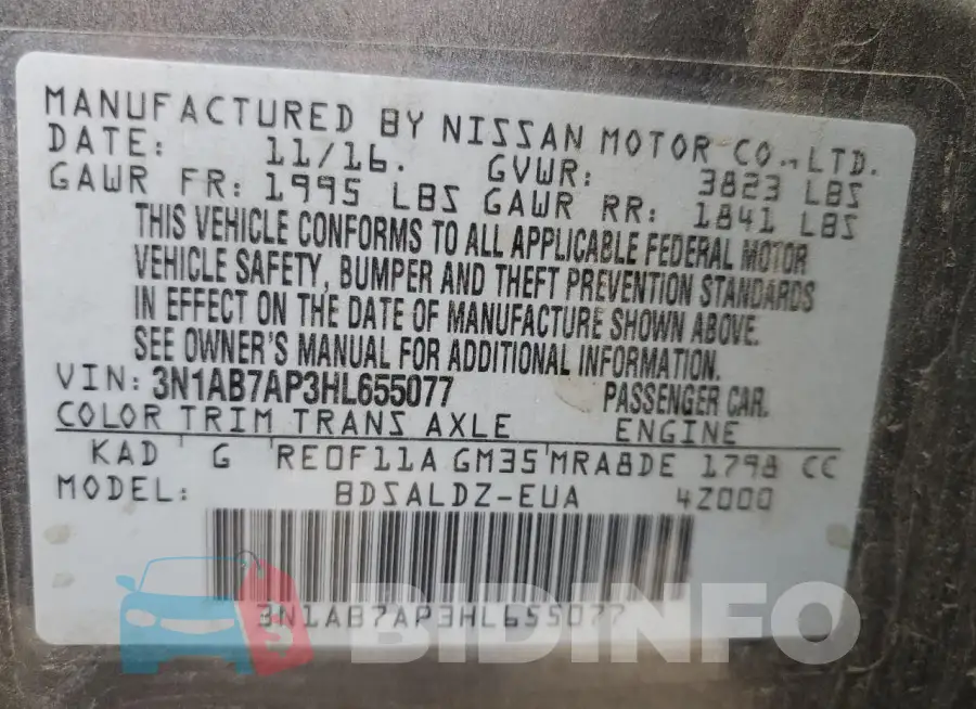 3N1AB7AP3HL655077 Photo# 12